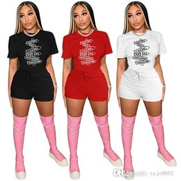 2022 Summer Tracksuits Women Short Sleeve Sexy Plus Size Two Piece Outfit Set Letter Printed T Shirt Shorts Casual Jogger Suit
