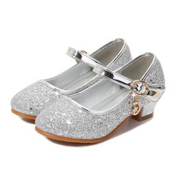 Athletic & Outdoor Children's High Heels Four Seasons Girls Princess Leather Shoes Kids Casual Sandals Sequins Student Show Performance 25-3