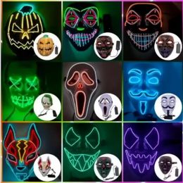 Glowing face mask Halloween Decorations Glow cosplay coser masks PVC material LED Lightning Women Men costumes for adults home decor FY9585