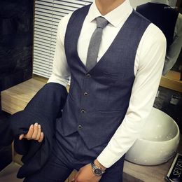 Men's Vests 2022 Fashion Boutique Cotton Solid Colour Casual Business Suit Vest / Groom Wedding Dress Slim Black Grey Guin22