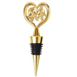 50PCS NEW ARRIVAL Wedding Favours A Couple of Rose in the Heart Gold/Silver Wine Bottle Stopper Bridal Shower Party Return Gift