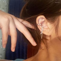 Clip-on & Screw Back Fairy Women's Earrings With Chain Rhinestones Silver Ear Cuffs Non Pierced Clips Hanging 2022 Trend Odet22