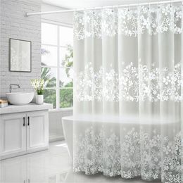 Bathroom Waterproof Shower Curtain Set With Hooks White Flower Vine Print Mildew Proof Curtains Translucent Bath Screen Decor 220517