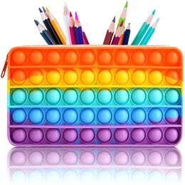 Decompression Toy Pop Pencil Case Silicone Stationery Storage Organizer Anti-Anxiety Pen Case for Kids and Adult