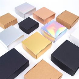 black and gold packaging UK - 10pcs   laser gold and silver Kraft carton black white packaging gift box soap supports custom size printing 220427