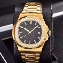 Relógios de pulso de luxo masculino assistir diamante de diamante masculino relógio de alta qualidade Automático Aço inoxidável Strap Nautilus Homens Relógios