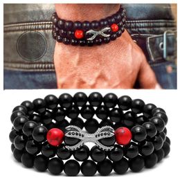 black claws Canada - Beaded Strands 8Mm Frosted Black Agate Beads Eagle Claw Trend Men's Bracelet Natural Zircon Lucky Dark Wrist Jewelry 2022 Lars22