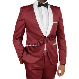 Classic One Button Wedding Tuxedos Shawl Lapel Mens Suit Two Pieces Formal Business Mens Jacket Blazer Groom Tuxedo Coat Pants 01204