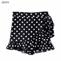 New Women fashion polka dot printing hem pleated ruffles mini skirt faldas mujer ladies back zipper lace up culottes QUN603 210331