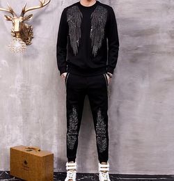 Men's Tracksuits Autumn Fashion Brand Drill Embroidery Water Droplet Suit Men's Tracksuit With Pants Large Size Fitness Leisure Design T