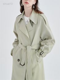 British Style Long-sleeved Suit Collar Trench Coat Women Spring Autumn New Simple Solid Colour Tie Waist Mid-length Jacket Female L220725