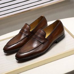 Leather Men Genuine Elegant Wedding Party Casual Mens Dress Shoes Brown Hand Painted Flats s