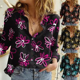 Women's T-Shirt Casual Long Sleeve Print Loose Shirts Women Plus Size Cotton And Linen Blouses Tops Vintage Button Streetwear Tunic TeesWome