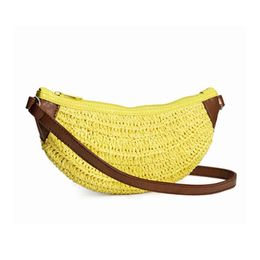 New Handmade Summer Beach Straw Bag Bohemian Women's Crossbody Bags Designer Female Banana Shoulder Bag Fashion Shopper Wallet 220510