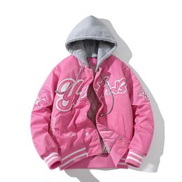 Giacca da baseball invernale Lettera Ricamo Donna Uomo Giacca vintage Moda Hip Hop Varsity Cappotto con cappuccio College Couple Clothes