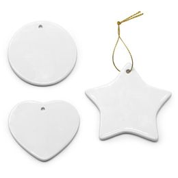 Blanks Sublimation Ceramic Ornament tile ornament pendant hanging decoration 3 inch Christmas Ornaments Personalised Handmade for Tree Decor SN4687