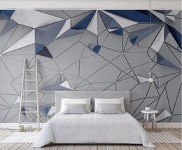 Customised wallpaper 3D mural 3d stereo blue geometric polygon stitching cloth pattern TV background wall