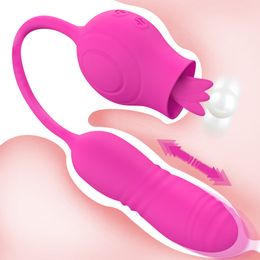Silicone Vibrator with Rose Shape Female Stimulator Oral Tongue Licking Dildo Thrusting Vibrating Egg Adults sexy Toys for Women