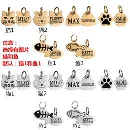 necklace name tags UK - Custom Pet Cat Kitten ID Tags Collar Accessories Stainless Steel Engraved Cats Puppy Name Tag Pets Necklace Collar Pendant 20220503