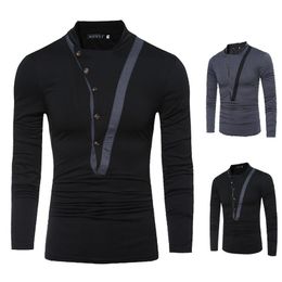 New Mens Youth Personality Bottoming Shirt Thin Section Oblique Zipper Collar Long Sleeve Mens Clothing 