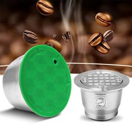 Stainless Steel Nespresso Capsule Refillable Square Hole Version Tamper Reusable Coffee Filt Pod Birthday Coffeeware Gift 210309