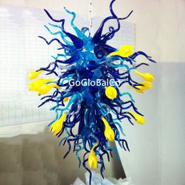 Chihuly Style Flower LED Pendant Lamps Blue and Yellow Color Hand Blown Glass Chain Chandelier Lights and Lighting