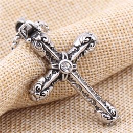 Pendant Necklaces Punk Stainless Steel Cross Silver Color Necklace For Women Men Vintage Crystal Long JewelryPendant