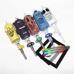 Hookahs Cartoon Resin Nectar With Stainless Steel Quartz Tip Plastic Keck Clip Concentrate 14mm Glass Pipes Smoking Nectar Set