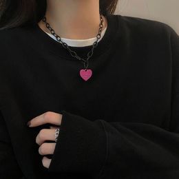 Pendant Necklaces Fashion Korean Sweet Love Heart Choker Necklace For Women Girl Cute Personality Hip-Hop Sweater Collar 2022 Trend JewelryP