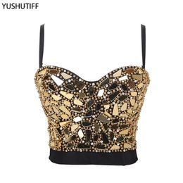 Sexy Beaded Diamond Sequin Camis Cropped Top Night Club Party Corset Crop Top To Wear Out Push Up Bustier Bra DB905 220407