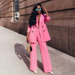 Fashion Pink Women's Blazer Suits 2022 Bridesmaid Dress Streetwear Long Sleeved Double Breasted Ladies Outfits Jacket Pants