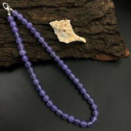 Natural Tanzanite Jade 8x8 mm Beaded Stretch Adjustable Necklace