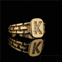 Band Rings Jewellery Fashion A-Z Letter Ring Hip Hop Adjustable Gold Initials Cz Statement Square Name For Women Girl Drop Delivery 2021 X0Vfp