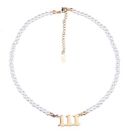 Chokers Gold Colour Letter Number Choker Necklaces For Women White Simulated Pearls Necklace Clavicle Chian Fashion Jewellery GiftChokers