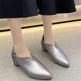 Womens High Heels Spring Autumn Shoes Pointed toe Office Lady Work Shoe Thick Heel Sequince Soft PU Leather Woman Pumps