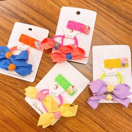 3 Pcs New Korean Fashion Children's Simple Fabric Bow Rubber Band Hair Rope Sweet Girl Cute Cartoon Sequins Hairpins Headwear