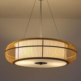 Pendant Lamps Dia 46/56cm Chinese Style Restaurant Living Room Lamp Japan Hand Knitting Bamboo Indoor Lighting Suspension LightPendant