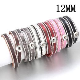 Charm Bracelets 10pcs/lot 2022 12mm Snap Jewellery Leather Button Bracelet Punk Crystal Men Women Magnet BraceletsCharm