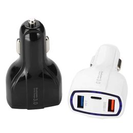 5% QC3.0 Fast Charging Cars Chargers With LED Halo Light Type-C PD Car Charger for Phone Black White BV2022W
