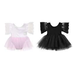 Girl's Dresses Fashion Cute 2 Style Born Baby Girls O-Neck Solid Lace Floral Mini Tutu Princess Dress Outfit Summer Party 0-3YGirl's
