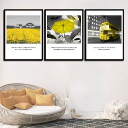 3 Pcs Yellow Flower Bus Canvas Painting Modern Home Decoration Living Room Bedroom Canvas Print Painting Wall Decor Picture