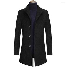 Men's Wool & Blends 2022 Winter Woollen Coat Thickening / Male Business Warm Stand Collar Long Sleeve Big Size Trench Jacket Fran22 T220810