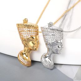Pendant Necklaces Feminism Egyptian Queen Nefertiti Necklace Chain Unisex Gold African For Women Jewellery Stainless Steel Zircon PendantPenda