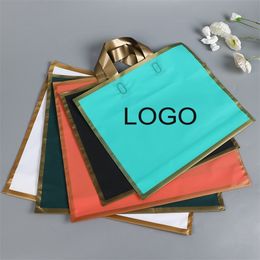 10 Pcs Custom Plastic Frosted for Business Gift Pack with Loop Handle Matte Surface Shopping Personalised Bags 220613
