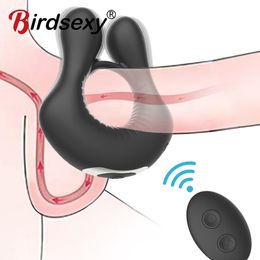 Wireless Remote Vibrating Penis Ring Dildo Vibrator Stretchy Delayed ejaculation Cock sexy Toys for Men Prostate Massager