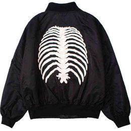 High Street Bomber Jacket Men Skeleton Patch Embroidery Jackets Retro Punk Loose Coat Stand Collar Oversized Streetwear Spring T220816