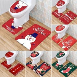 FENGRISE Christmas Toilet Cover Carpet Merry Decoration for Home Xmas Bathroom Decor Navidad Happy Year Y201020