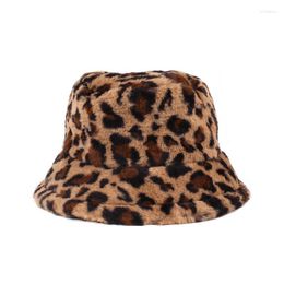 Wide Brim Hats Girly Fashion Winter Leopard Print Faux Fur Fisherman Hat Ladies Cow Plush Velvet Warmer Pink Black Bob Oliv22