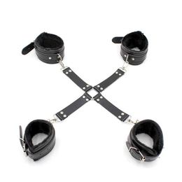 Nxy Sm Bondage Sexy Toys Sm Belt Pu Leather Ual Toy Female Fetish Handcuffs Cross Hand and Foot s Erotic Games Shop 220423
