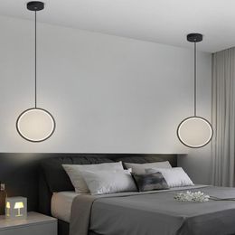 Pendant Lamps Modern Black White Round Lamp For Bed Side Lighting Nordic Simple LED Long Wire Suspension Hanging Light Living RoomPendant